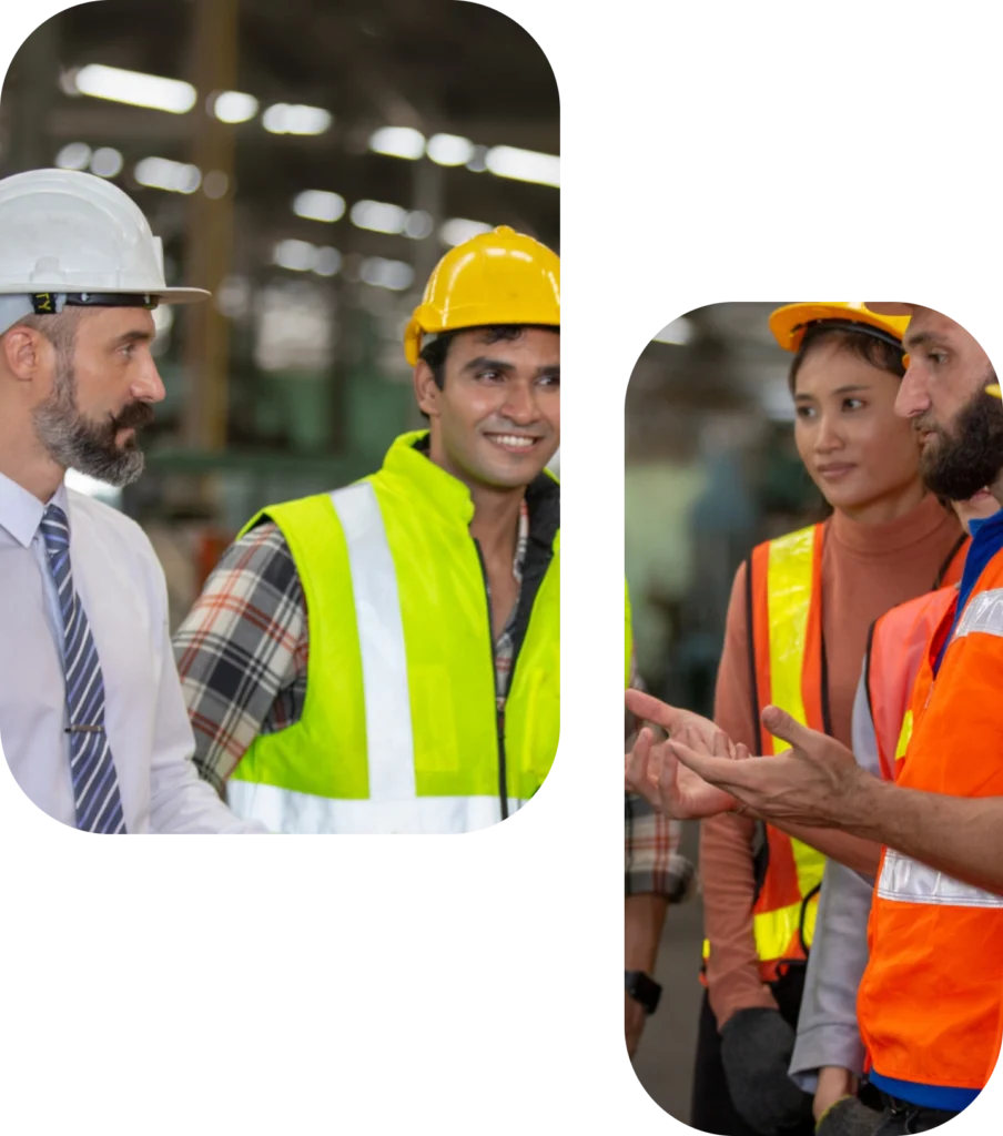 Représentation d’un chef de chantier avec son équipe.